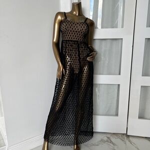 PrettyLittleThing Sheer Black Polka Dot Maxi Dress